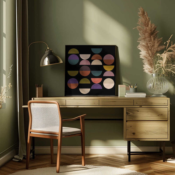 Mid Circles Terracotta Blck1 - Square Stretched Canvas, Poster or Fine Art Print - I Heart Wall Art - Poster Print, Canvas Print or Framed Art Print