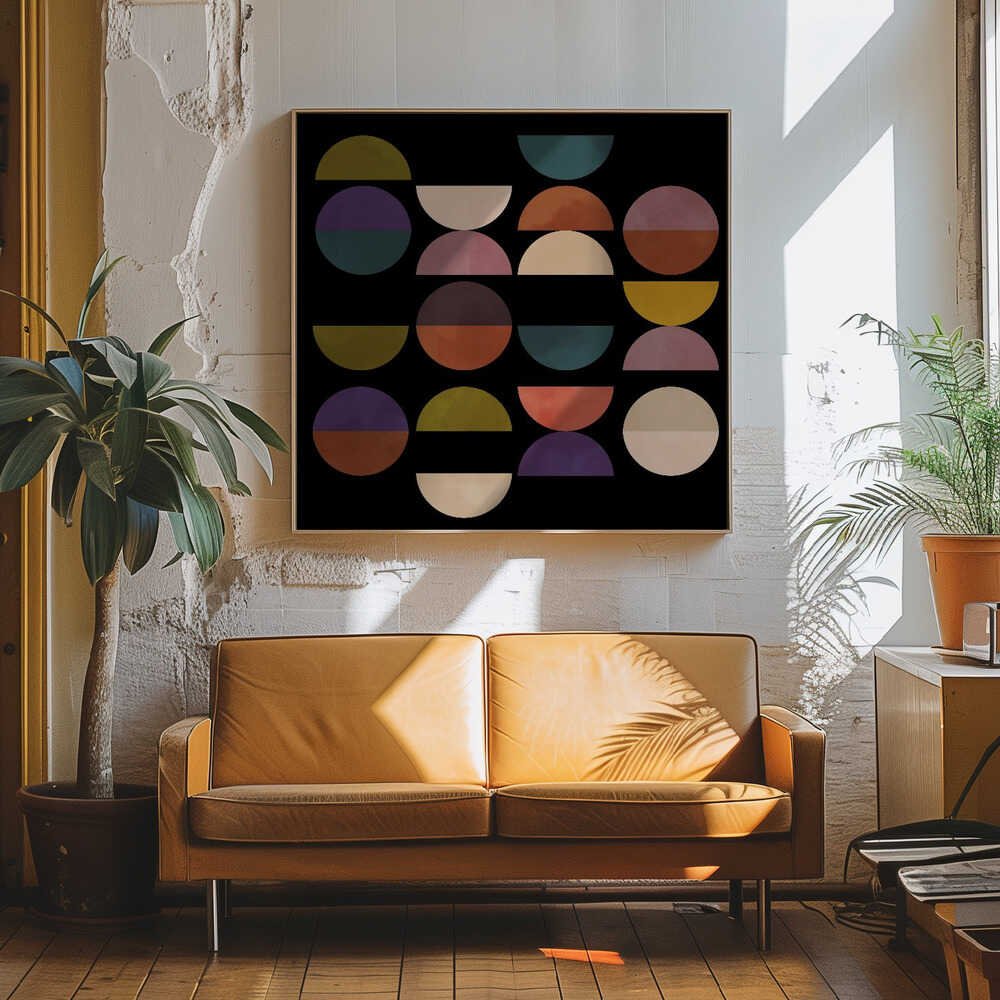 Mid Circles Terracotta Blck1 - Square Stretched Canvas, Poster or Fine Art Print - I Heart Wall Art - Poster Print, Canvas Print or Framed Art Print