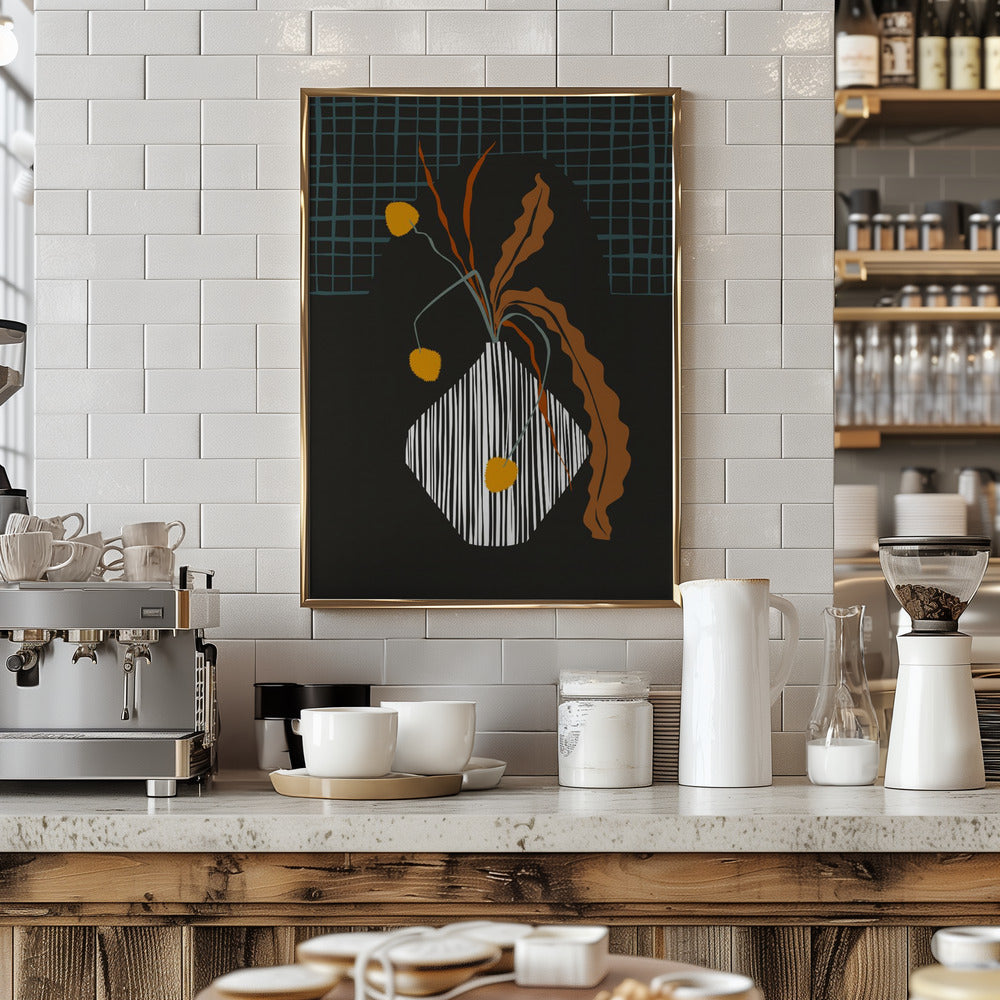 Midcentury Ikebana Dark - Stretched Canvas, Poster or Fine Art Print I Heart Wall Art