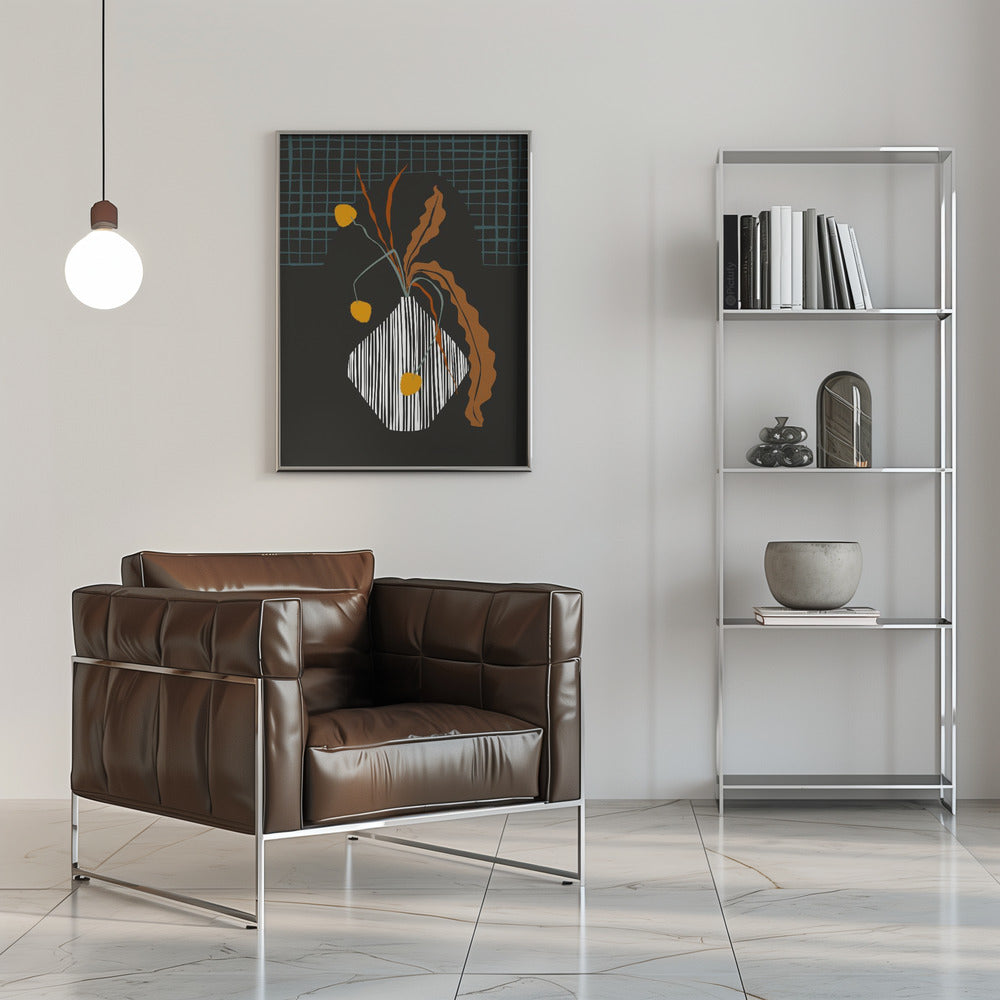 Midcentury Ikebana Dark - Stretched Canvas, Poster or Fine Art Print I Heart Wall Art