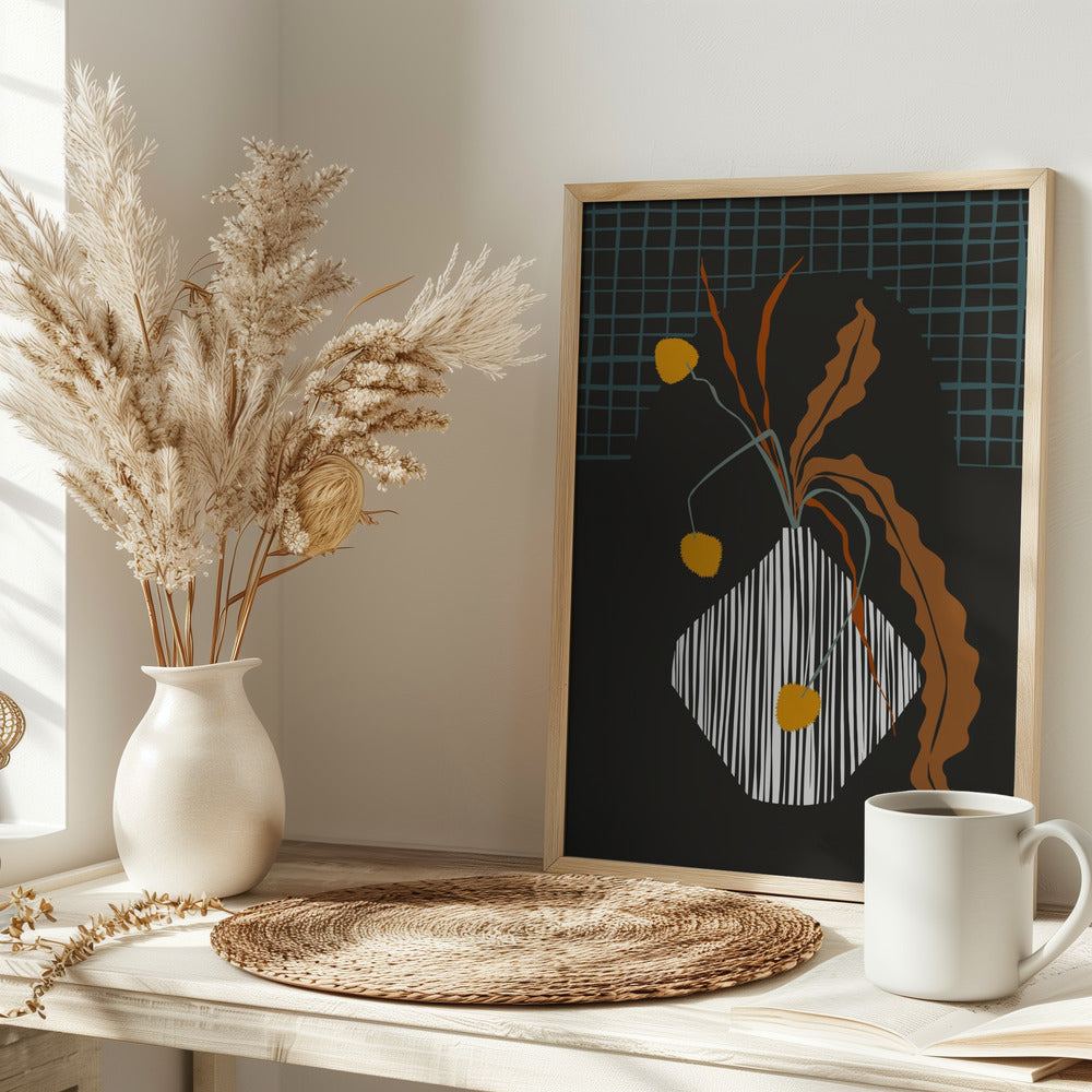 Midcentury Ikebana Dark - Stretched Canvas, Poster or Fine Art Print I Heart Wall Art