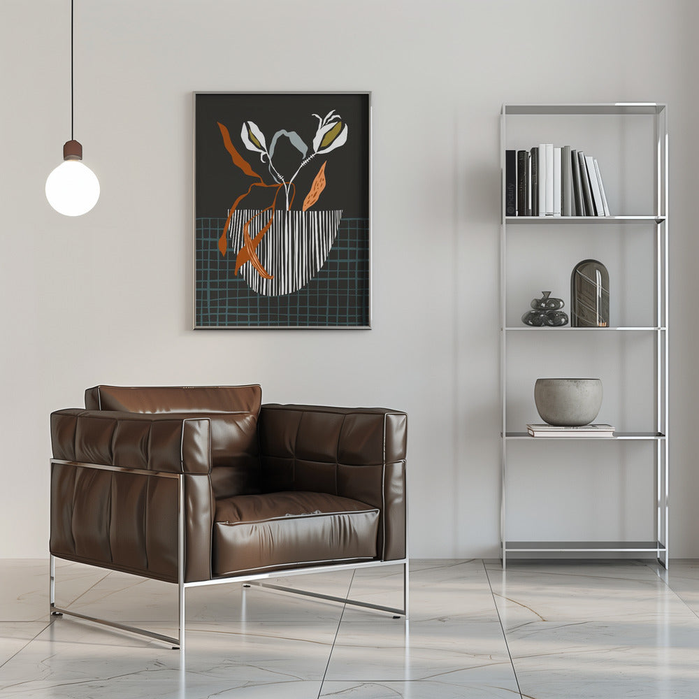 Midcentury Plant Pot Dark - Stretched Canvas, Poster or Fine Art Print I Heart Wall Art