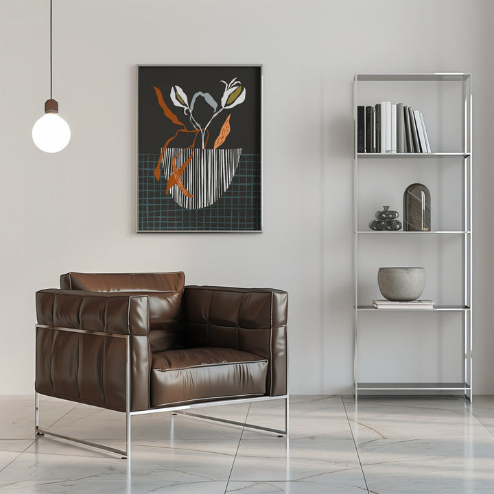 Midcentury Plant Pot Dark - Stretched Canvas, Poster or Fine Art Print I Heart Wall Art