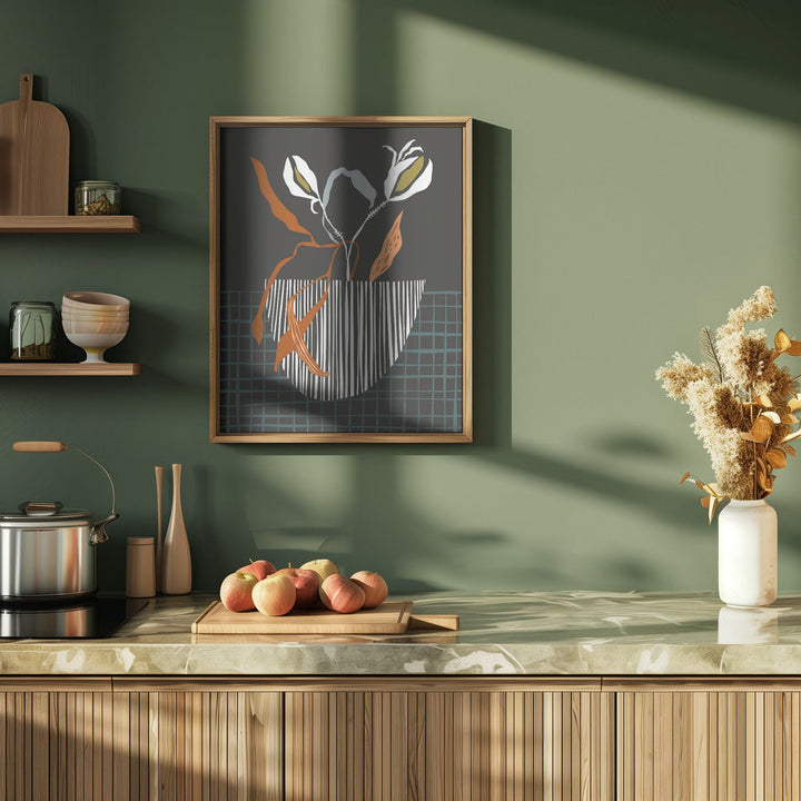 Midcentury Plant Pot Dark - Stretched Canvas, Poster or Fine Art Print I Heart Wall Art