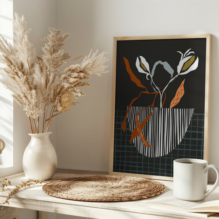 Midcentury Plant Pot Dark - Stretched Canvas, Poster or Fine Art Print I Heart Wall Art