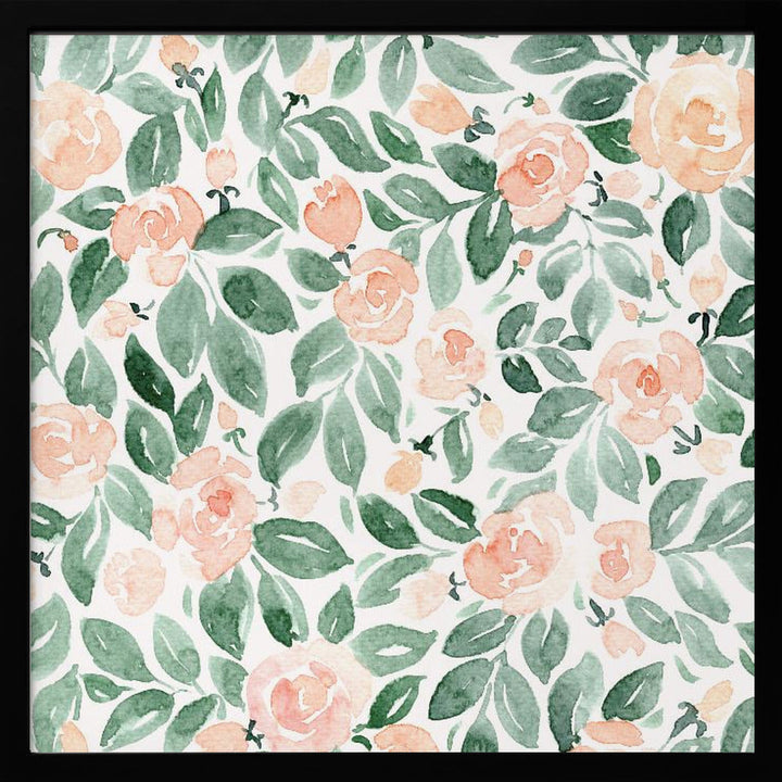 Miriam flowers in coral - Square Stretched Canvas, Poster or Fine Art Print I Heart Wall Art