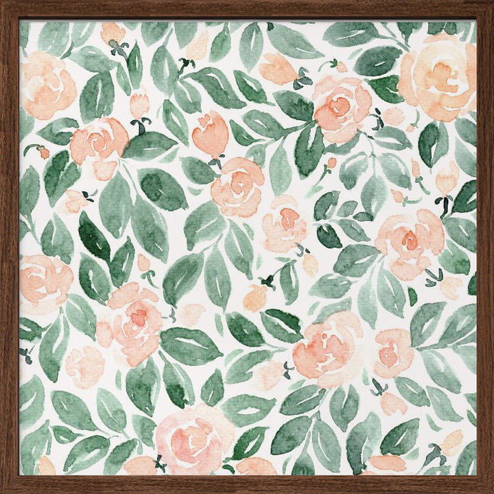 Miriam flowers in coral - Square Stretched Canvas, Poster or Fine Art Print I Heart Wall Art