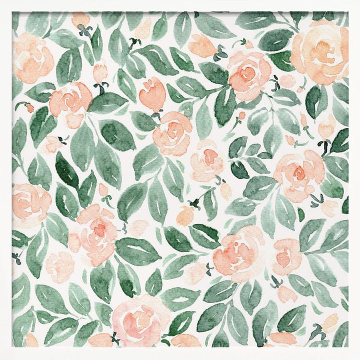 Miriam flowers in coral - Square Stretched Canvas, Poster or Fine Art Print I Heart Wall Art