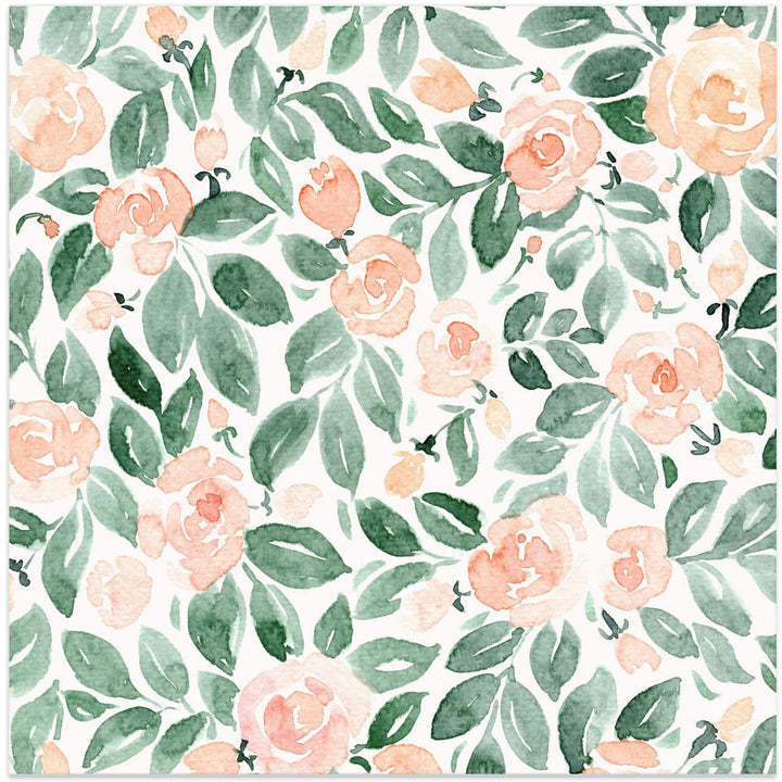 Miriam flowers in coral - Square Stretched Canvas, Poster or Fine Art Print I Heart Wall Art
