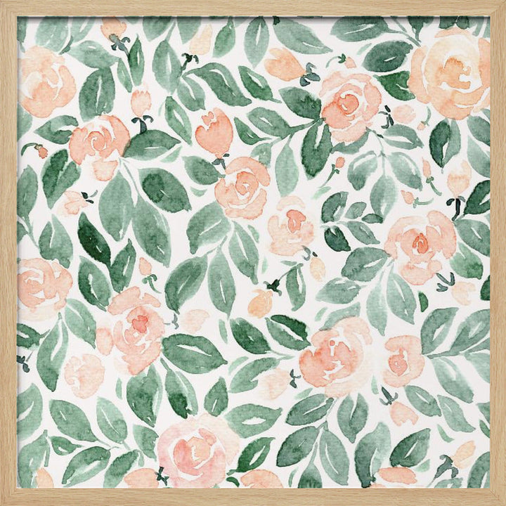 Miriam flowers in coral - Square Stretched Canvas, Poster or Fine Art Print I Heart Wall Art