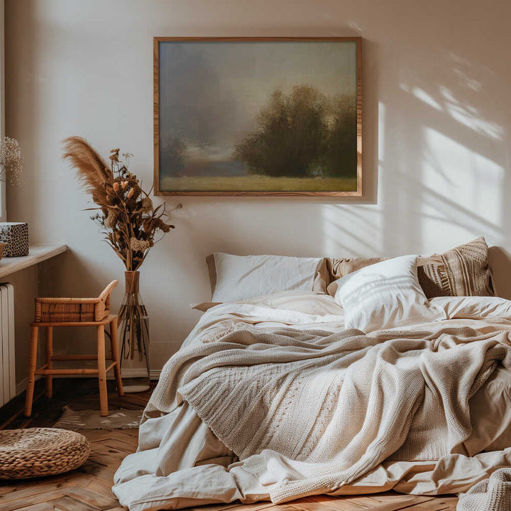 Misty Golden Landscape - Stretched Canvas Poster or Fine Art Print