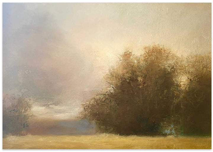 Misty Golden Landscape - Stretched Canvas Poster or Fine Art Print