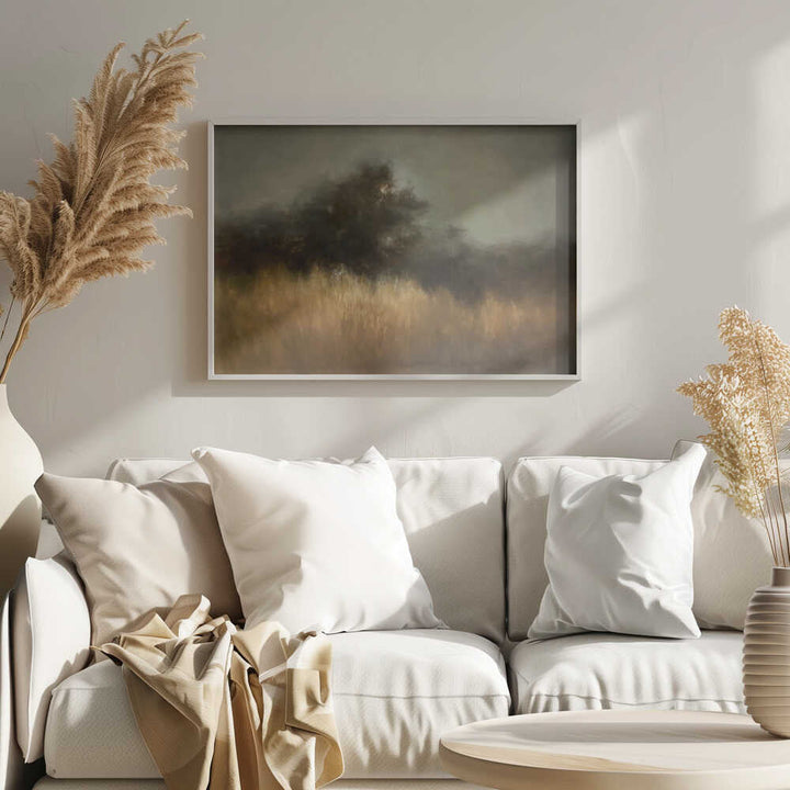 Misty Golden Landscape - Stretched Canvas Poster or Fine Art Print