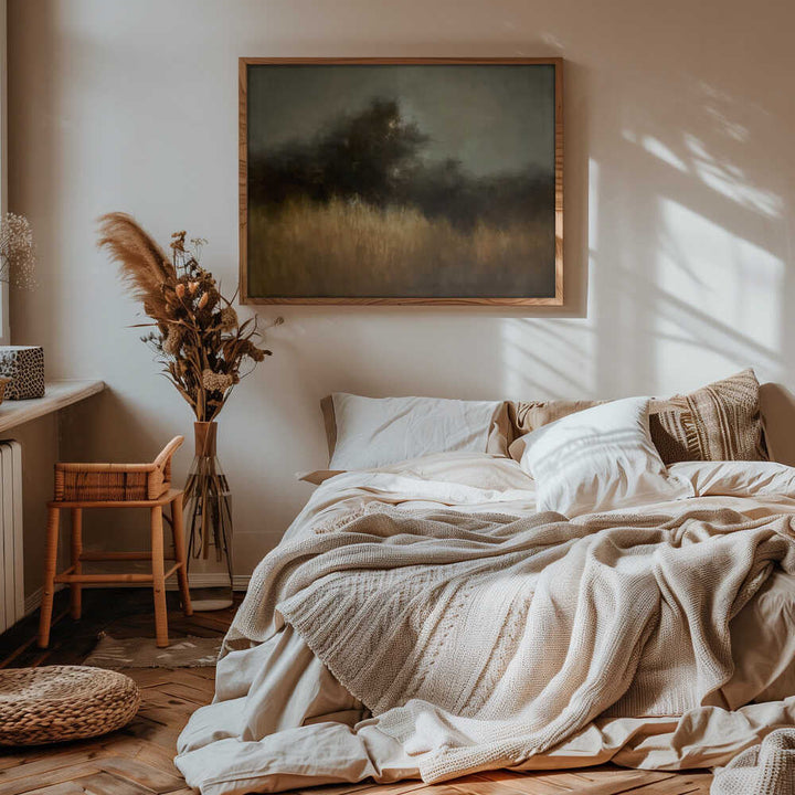 Misty Golden Landscape - Stretched Canvas Poster or Fine Art Print