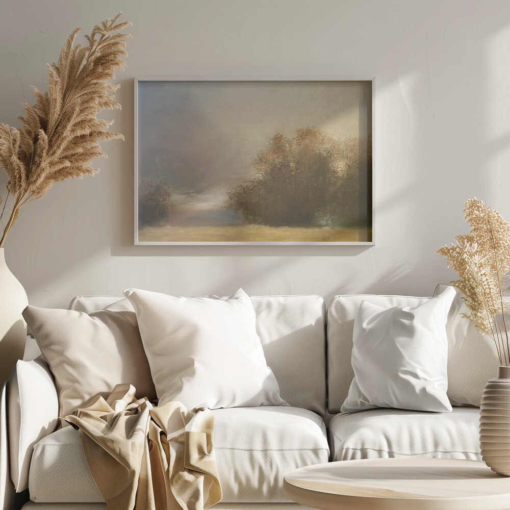Misty Golden Landscape - Stretched Canvas Poster or Fine Art Print