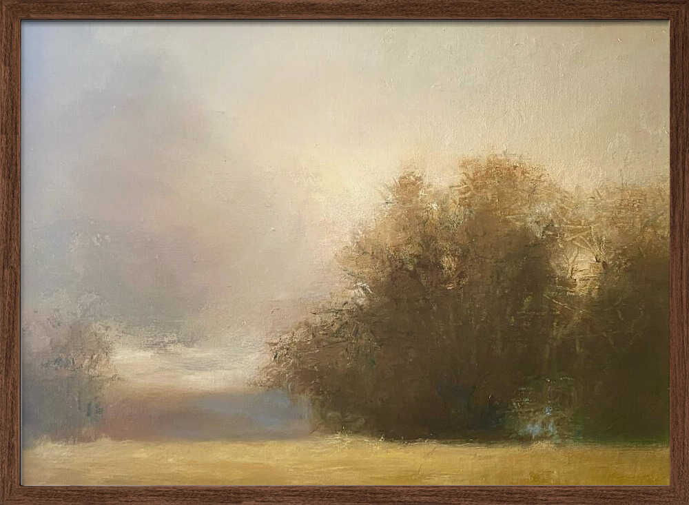 Misty Golden Landscape - Stretched Canvas Poster or Fine Art Print