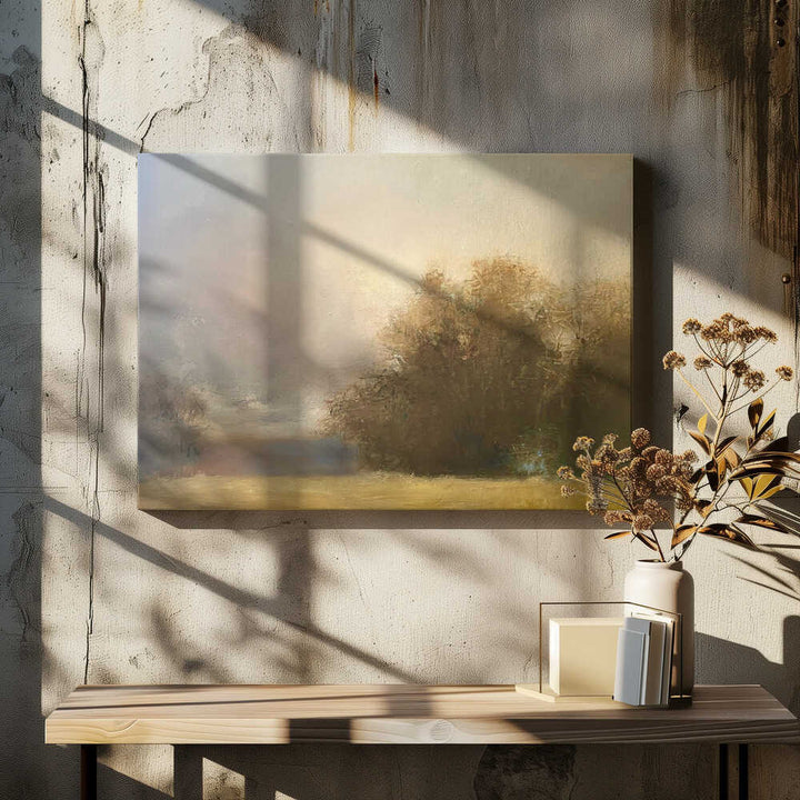 Misty Golden Landscape - Stretched Canvas Poster or Fine Art Print