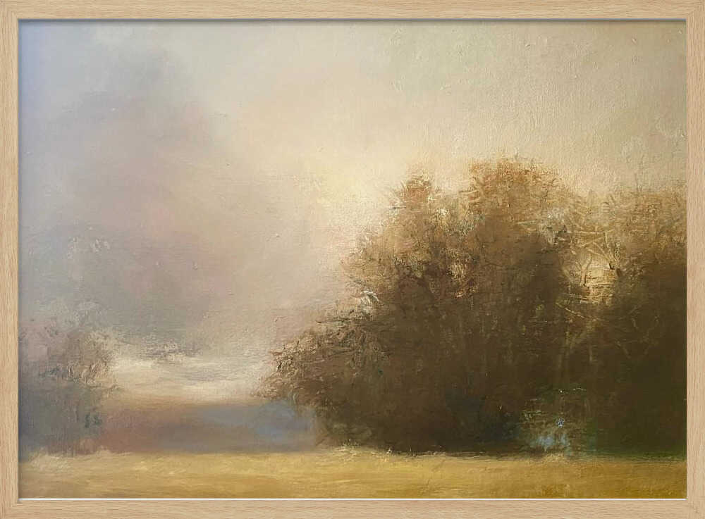 Misty Golden Landscape - Stretched Canvas Poster or Fine Art Print
