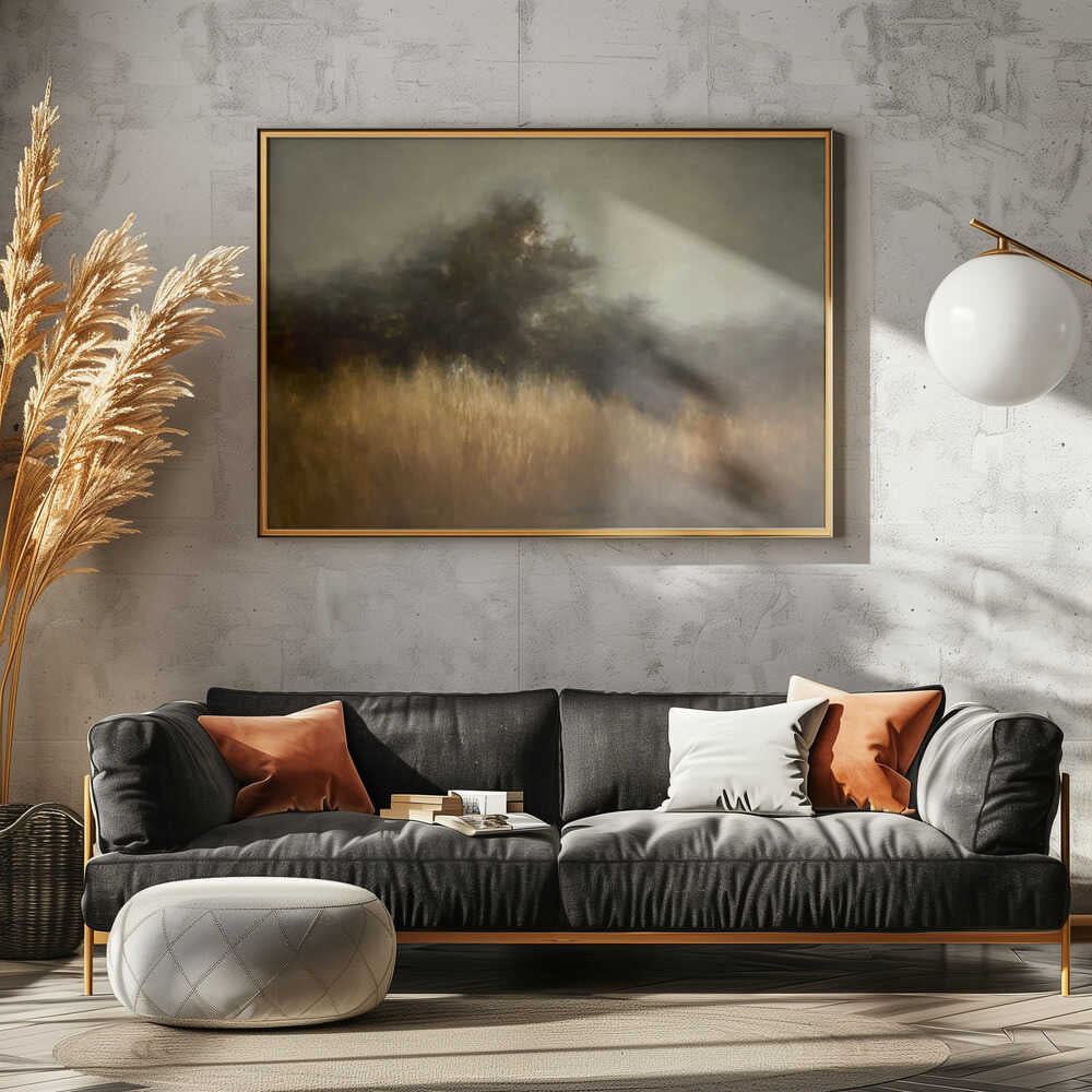 Misty Golden Landscape - Stretched Canvas Poster or Fine Art Print
