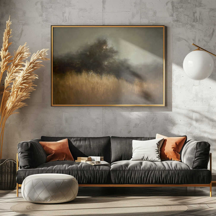 Misty Golden Landscape - Stretched Canvas Poster or Fine Art Print