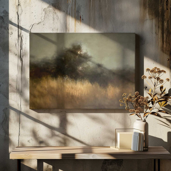 Misty Golden Landscape - Stretched Canvas Poster or Fine Art Print