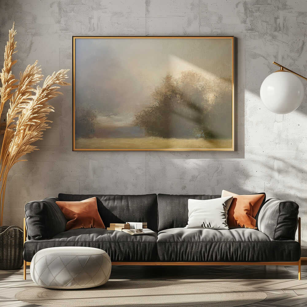 Misty Golden Landscape - Stretched Canvas Poster or Fine Art Print