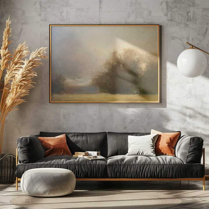 Misty Golden Landscape - Stretched Canvas Poster or Fine Art Print