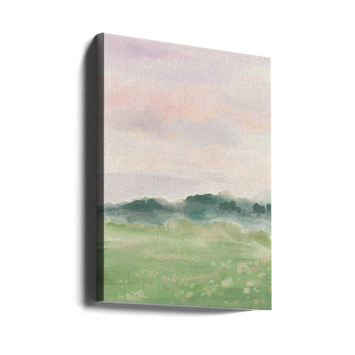 Misty Morning Fields - Stretched Canvas Poster or Fine Art Print