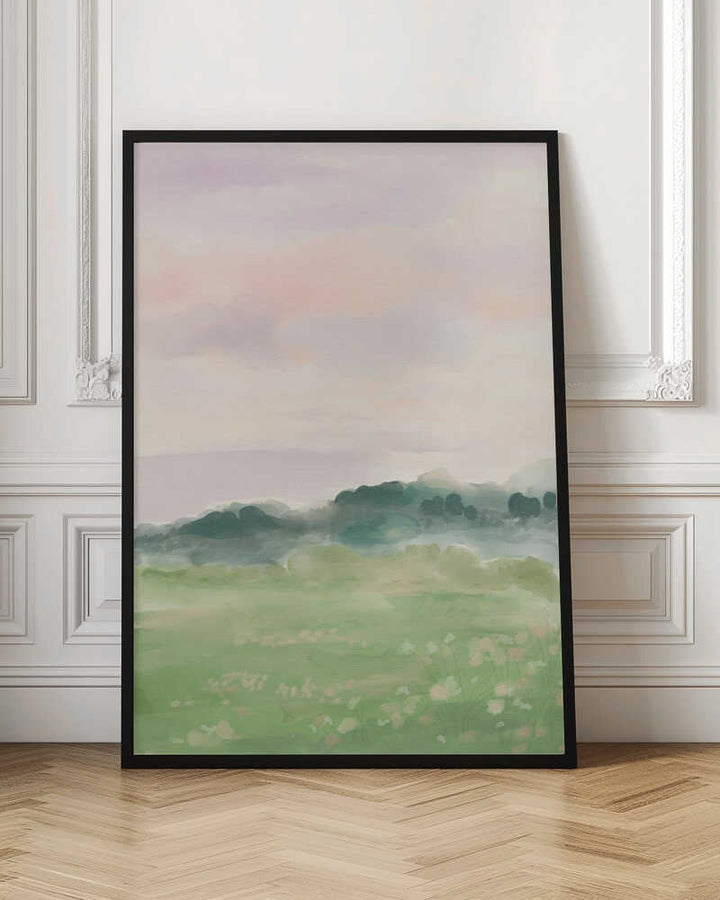 Misty Morning Fields - Stretched Canvas Poster or Fine Art Print