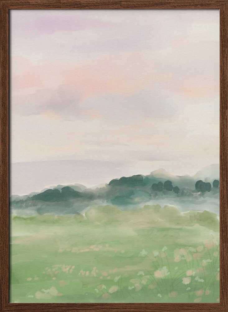 Misty Morning Fields - Stretched Canvas Poster or Fine Art Print