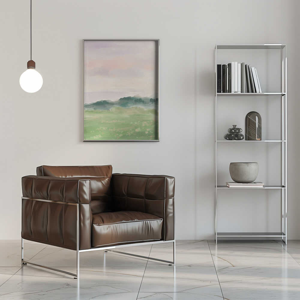 Misty Morning Fields - Stretched Canvas Poster or Fine Art Print