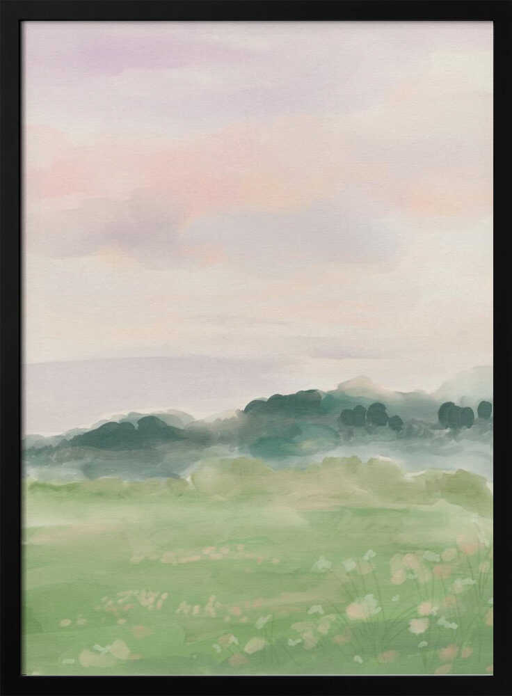 Misty Morning Fields - Stretched Canvas Poster or Fine Art Print