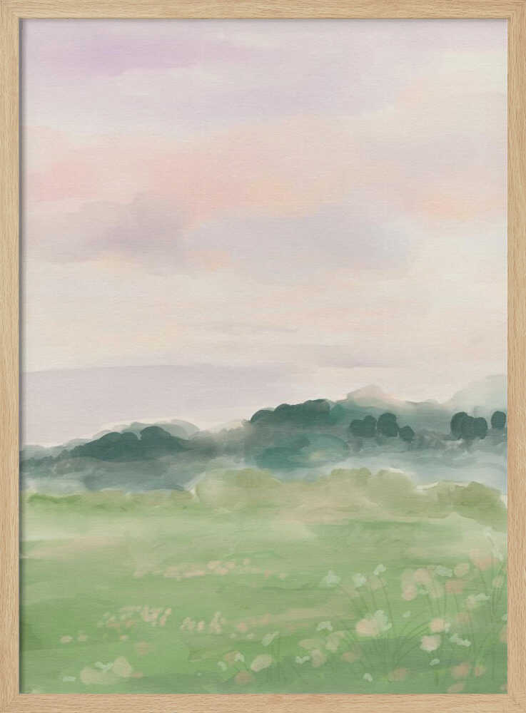 Misty Morning Fields - Stretched Canvas Poster or Fine Art Print