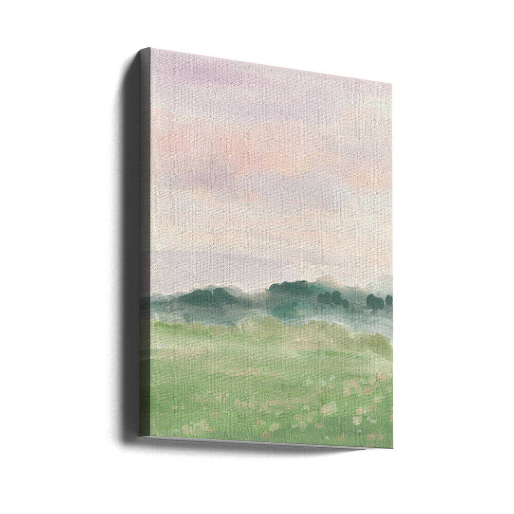 Misty Morning Fields - Stretched Canvas Poster or Fine Art Print