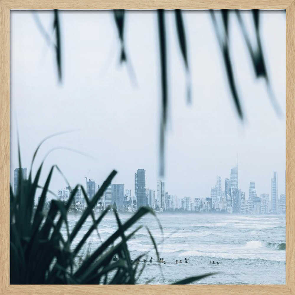 Misty Ocean Cityscape - Square Stretched Canvas, Poster or Fine Art Print by Angela Hawkey - I Heart Wall Art - Poster Print, Canvas Print or Framed Art Print