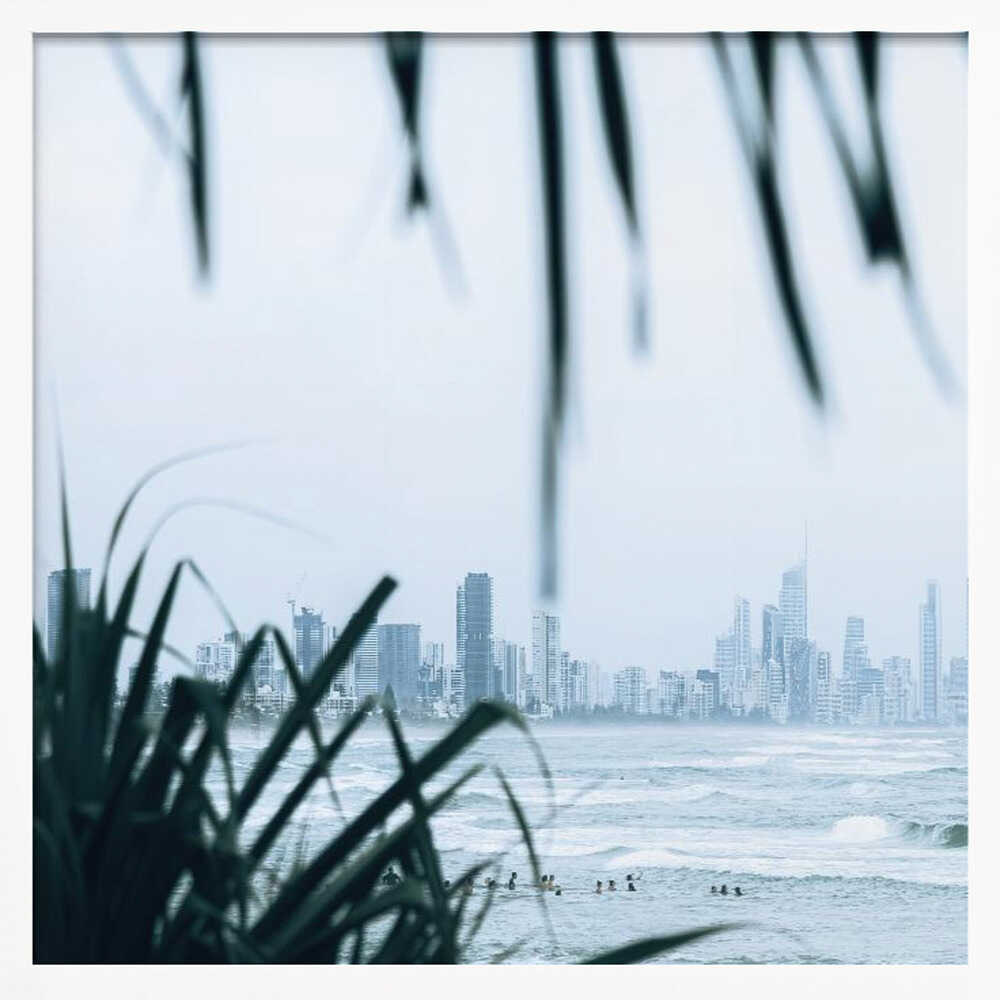Misty Ocean Cityscape - Square Stretched Canvas, Poster or Fine Art Print by Angela Hawkey - I Heart Wall Art - Poster Print, Canvas Print or Framed Art Print