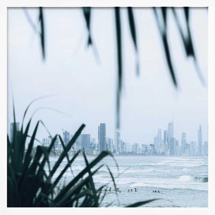 Misty Ocean Cityscape - Square Stretched Canvas, Poster or Fine Art Print by Angela Hawkey - I Heart Wall Art - Poster Print, Canvas Print or Framed Art Print