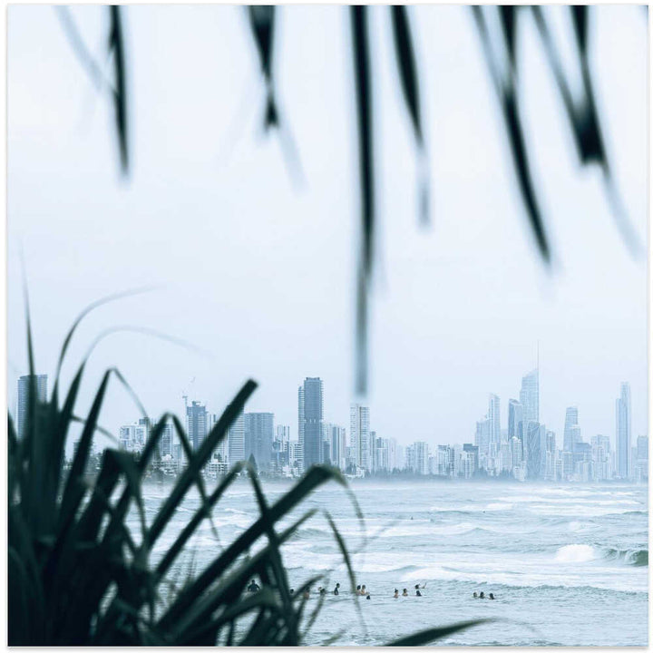 Misty Ocean Cityscape - Square Stretched Canvas, Poster or Fine Art Print by Angela Hawkey - I Heart Wall Art - Poster Print, Canvas Print or Framed Art Print