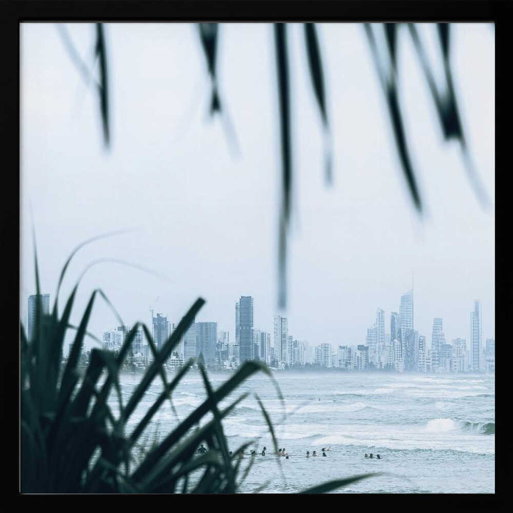 Misty Ocean Cityscape - Square Stretched Canvas, Poster or Fine Art Print by Angela Hawkey - I Heart Wall Art - Poster Print, Canvas Print or Framed Art Print