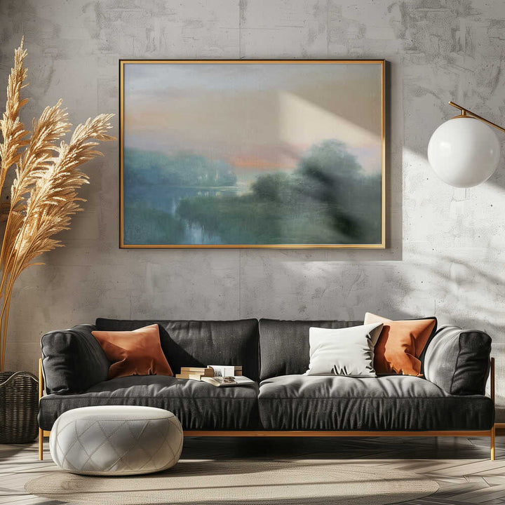 Misty River Dawn - Stretched Canvas Poster or Fine Art Print