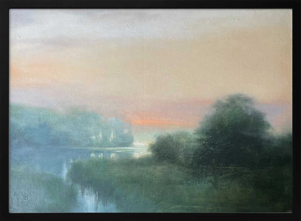 Misty River Dawn - Stretched Canvas Poster or Fine Art Print