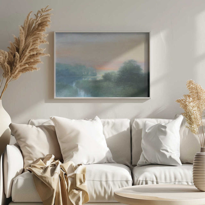 Misty River Dawn - Stretched Canvas Poster or Fine Art Print