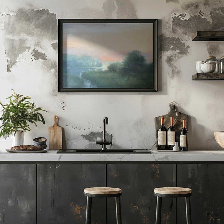 Misty River Dawn - Stretched Canvas Poster or Fine Art Print