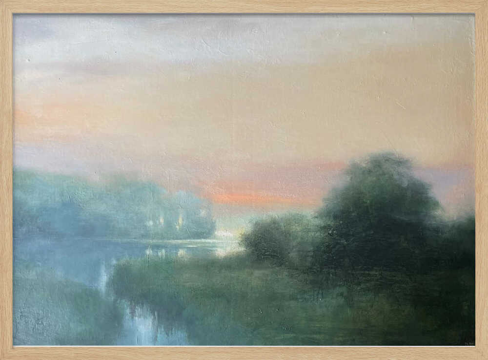 Misty River Dawn - Stretched Canvas Poster or Fine Art Print