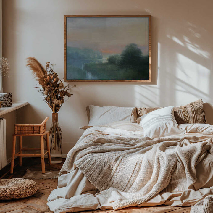 Misty River Dawn - Stretched Canvas Poster or Fine Art Print