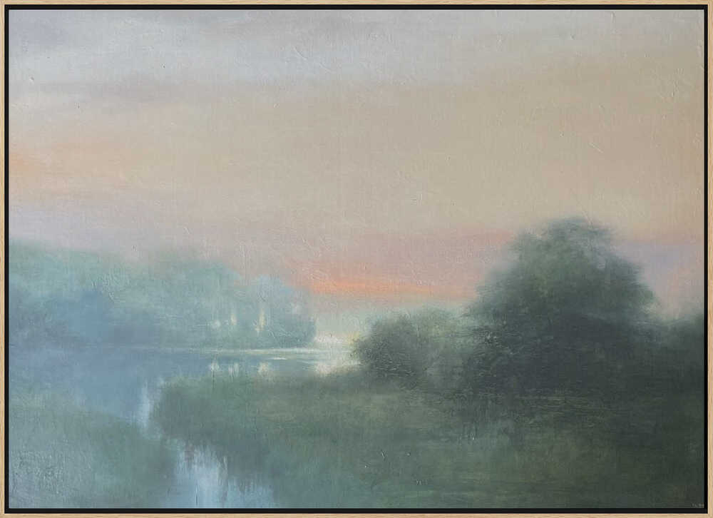Misty River Dawn - Stretched Canvas Poster or Fine Art Print