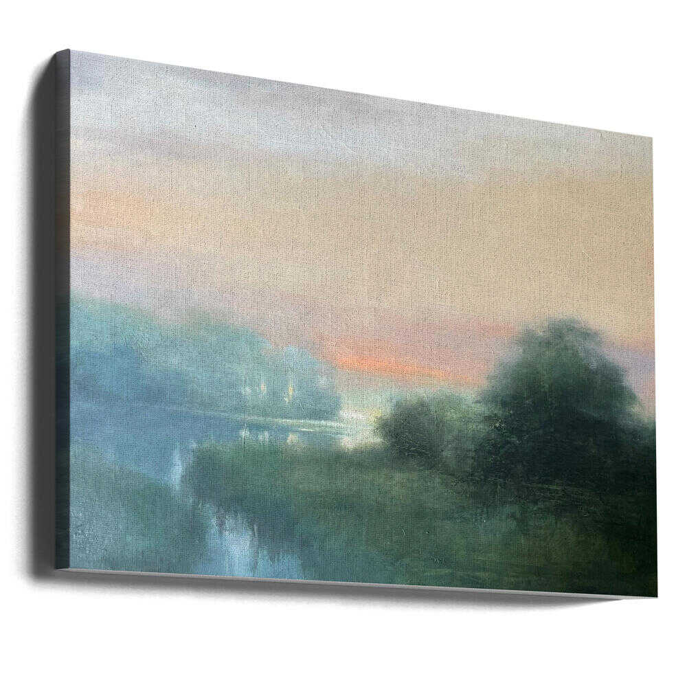 Misty River Dawn - Stretched Canvas Poster or Fine Art Print
