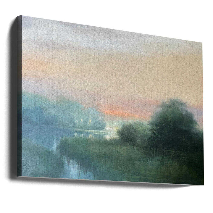 Misty River Dawn - Stretched Canvas Poster or Fine Art Print