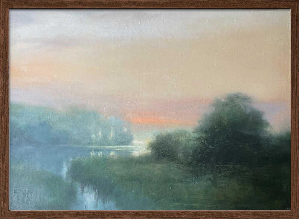 Misty River Dawn - Stretched Canvas Poster or Fine Art Print