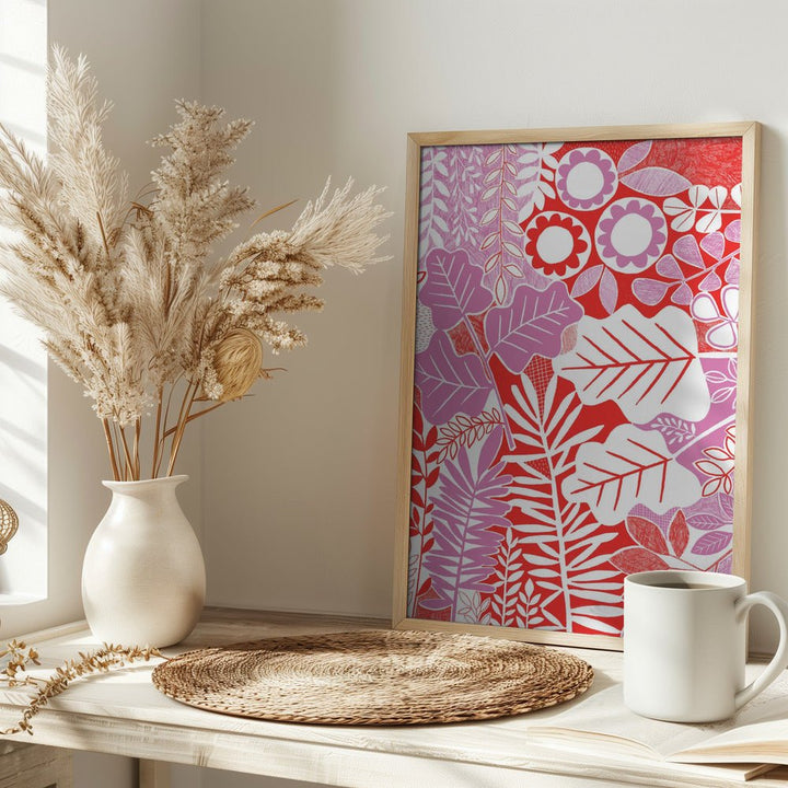 Modern Botanical Lavender &amp;amp; Red - Stretched Canvas, Poster or Fine Art Print - I Heart Wall Art - Poster Print, Canvas Print or Framed Art Print
